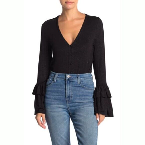 NWT Chaser Layered Ruffle Sleeve Glitter Bodysuit - Picture 1 of 8